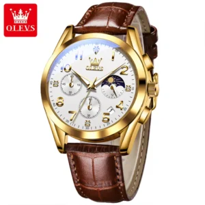 OLEVS Luxury Men's Watch: Multifunctional, Waterproof, Luminous, with Calendar and Moon Phase