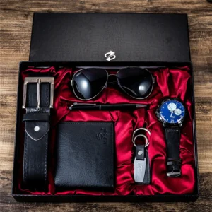 6-in-1 Men's Gift Set: Watch, Belt, Wallet, Keyholder, Pen, and Sunglasses. The perfect combination for the stylish man!