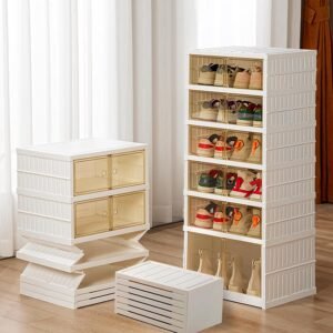 1pc Foldable Shoe Organizer with Transparent Door - Dustproof Multi-Layer Storage Box