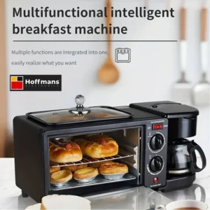 3 In 1 Home Breakfast Maker Coffee Frying Pan Bread -Black